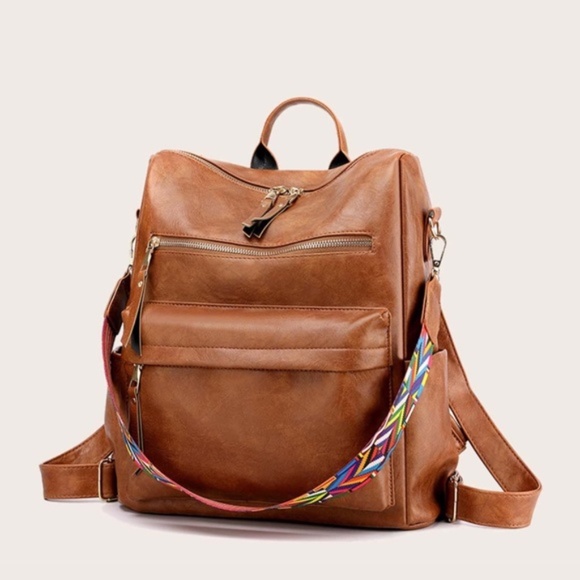 camel zipper detail vegan leather mini backpack - Picture 4 of 9